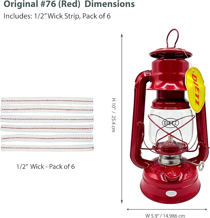 Light of Mine - Dietz #76 Original Red Oil Lantern with 1/2" Replacement Wick Strips (Red)