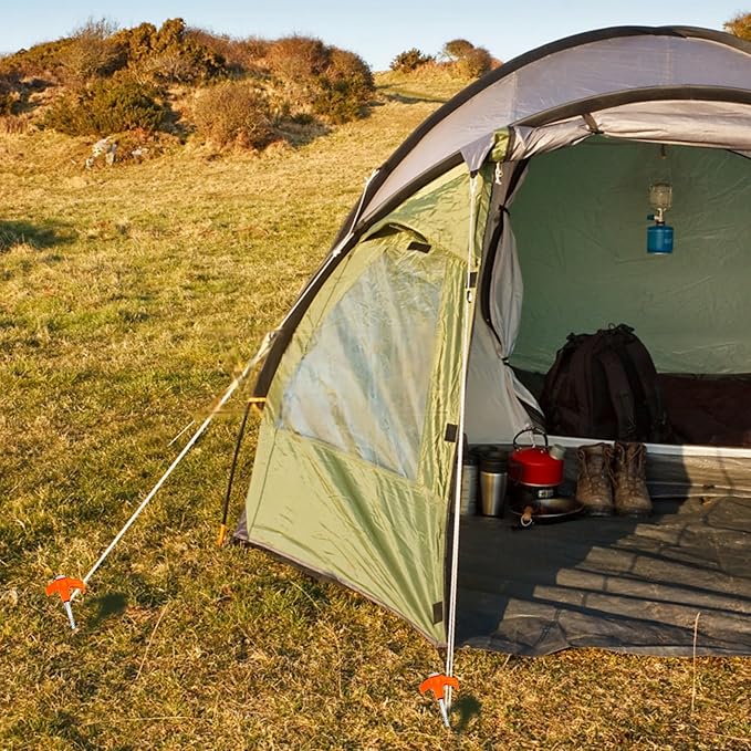 20 Pack 8" Screw in Tent Stakes Heavy Duty, Glow in The Dark Metal Stakes with Hex Head Driver, Ground Anchors for Camping, Patio, Awning, Canopy, and Windy Conditions