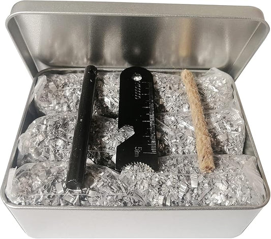 Fire Starter Kit – 6 Magnesium Bags + 3.15" Ferro Rod (12,000+ Strikes) + 4" Waxed Rope (12 Min Burn) – Survival Kit in Waterproof Tin for Camping, Hiking