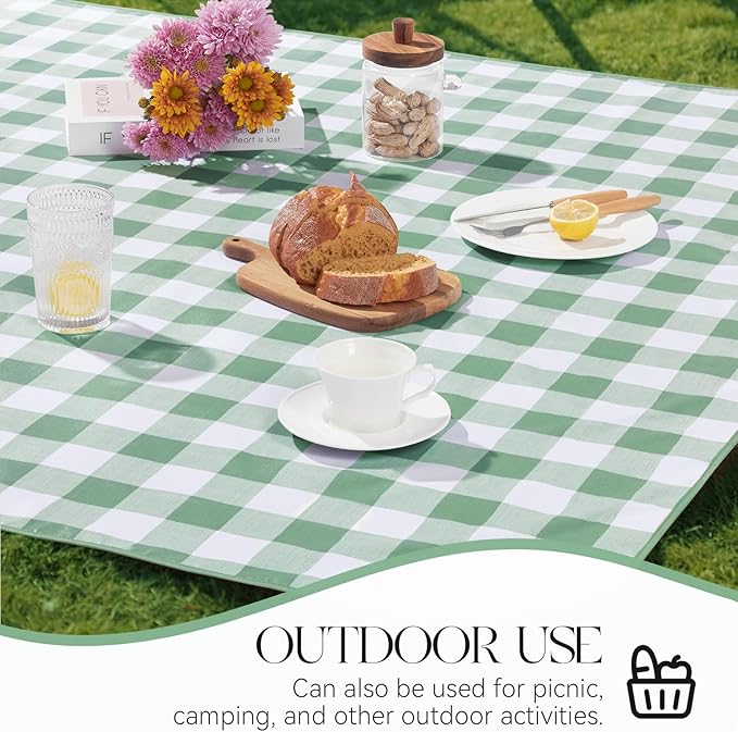 MOSAYT Rectangle Vinyl Tablecloth, 100% Waterproof Buffalo Gingham Plastic Table Cloth, Heavy Duty Wipeable Table Covers for Picnic, Outdoor, Camping - 54 x 108, Green