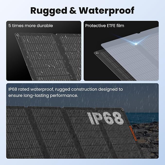 N-Type 16BB 50W Portable Solar Panels,Foldable Solar Panel Charger IP68 Waterproof with USB-A and USB-C Ports DC 18V Output for Small Power Station Outdoor Camping RV Trip