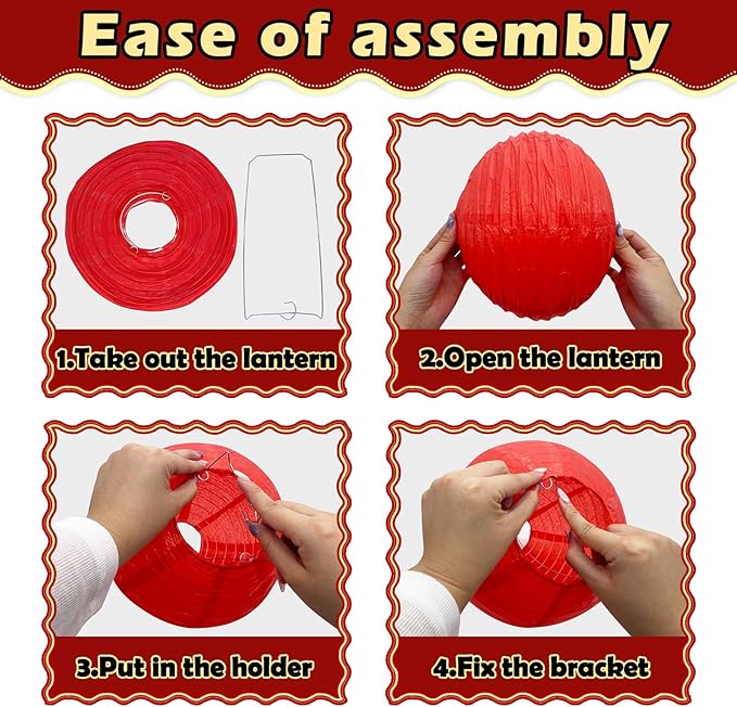 12Pcs Round Paper Lanterns Assorted Sizes (6" 8" 10" 12") for Home Decor, Wedding, Birthday, Casino Theme Party, Hibachi Party Decorations, Hanging Chinese Japanese Paper Lamps (Black Red Gold)