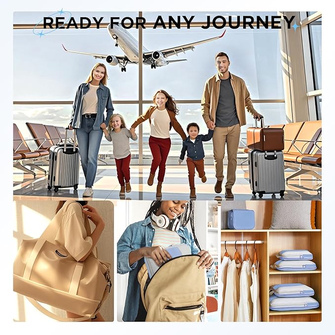 8 Set Compression Packing Cubes for Travel Essentials,Compressible Expandable Packing Cubes for Suitcase,OlarHike Luggage Organizer Bags for Travel,Handy Helper for Organizing Clothes(Light Blue)