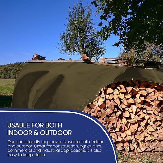 Tarps Now 20x30 ft Heavy Duty Canvas Tarp| 18 MIL Industrial Grade Fabric, Tear Resistance, Reinforced Edges, Brass Grommets | Ideal for Construction, Trucking, Manufacturing, Automotive –Olive Color