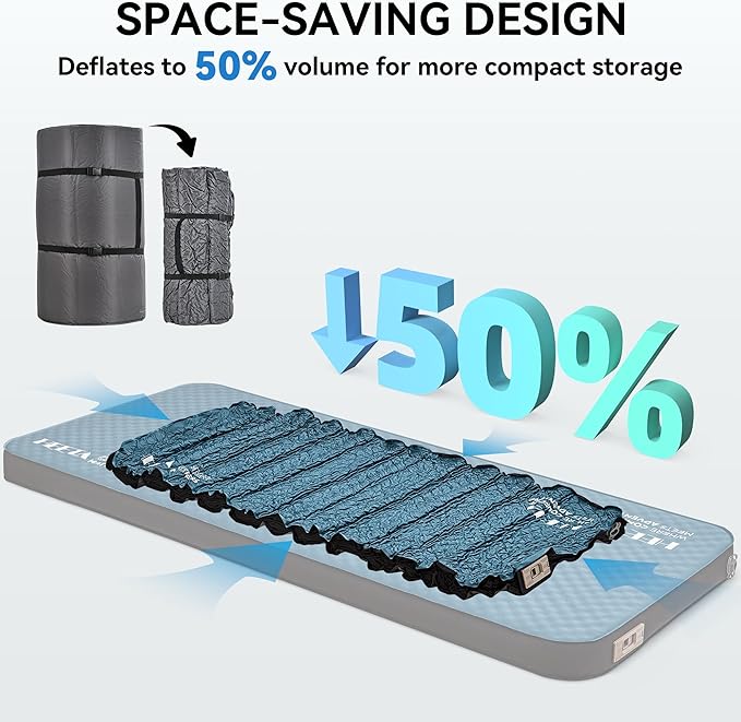 HEETA Self Inflating Sleeping Pad with Electric Pump, 4" Ultra Thick Memory Foam Camping Mattress, 9.5 R-Value Insulated Sleeping Mat, Easy to Inflate & Deflate for Camping Car Travel Tent Cot Bed