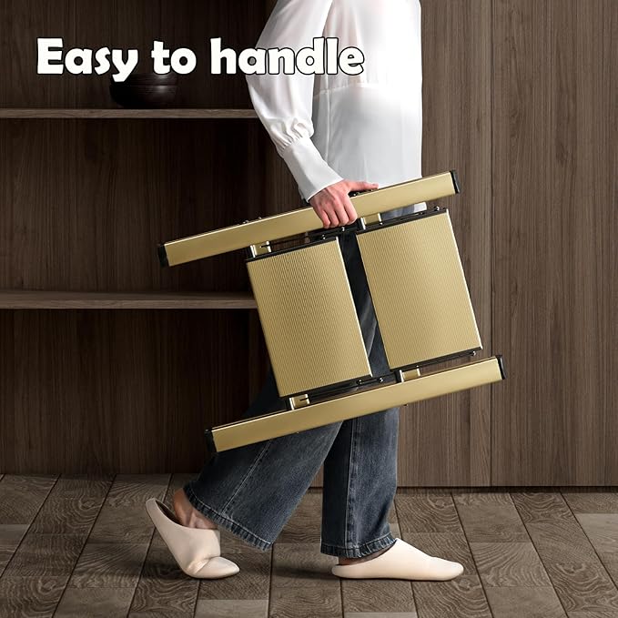 HillhutApex 2 Step Stool, Aluminum Foldable Step Ladder, Lightweight Stable Stool with Wide Non-Slip Pedals, 330lbs Bearing Capacity Ladder for Office,Home,Kitchen - Gold