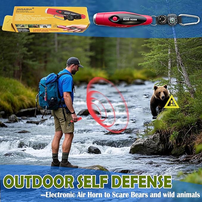 120dB Electronic Air Horn with Compass & Thermometer- Bear Horn to Scare Bears - Self Defense for Hiking