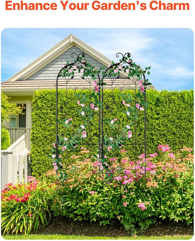 VEVOR Garden Trellis for Climbing Plants, 60 x 15 in, 2 Packs Rustproof Metal Garden Flower Trellis, Outdoor Climbing Rose Trellis Cucumbers Support, Decorative Clematis Trellis for Courtyards Lawns