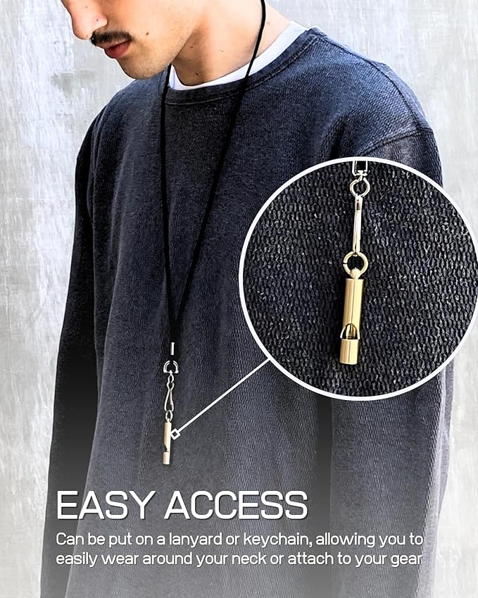 Premium Brass Whistles 125 decimals Set of 2 - Includes 2 Black Lanyard 30 Inches - Loud Survival Whistles - Solid Brass