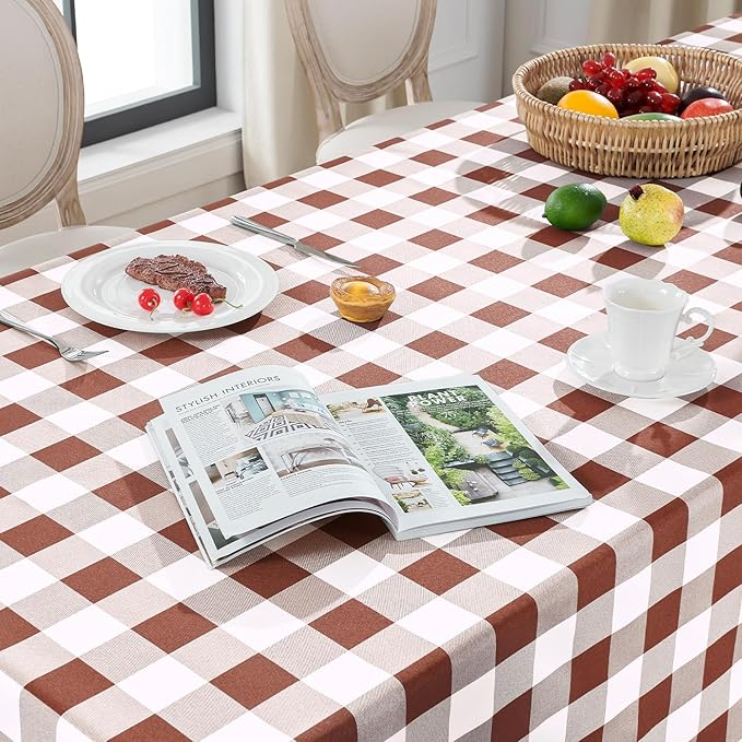 Softalker Gingham Checkered Rectangle Tablecloth - Waterproof Buffalo Plaid Table Cloth Stain Resistant Washable Table Cover for Picnic/Camping/Outdoor - Rust and White, 54 x 54 Inch