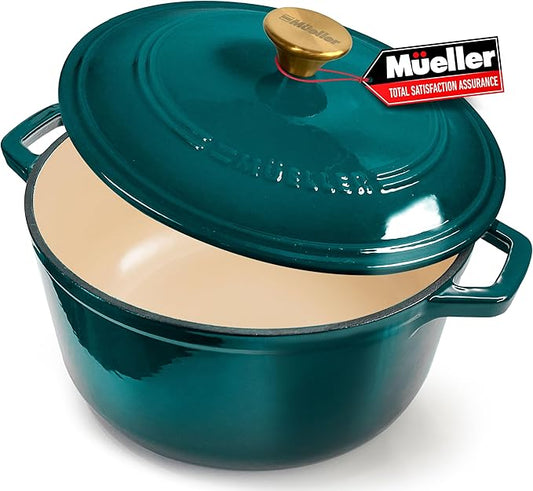 MÜELLERHOME 4.5 QT Enameled Cast Iron Dutch Oven, Heavy-Duty Casserole Dish and Braiser Pan with Lid, Oven-Safe up to 500° F & Across All Cooktops, Housewarming Gifts New Home, Emerald