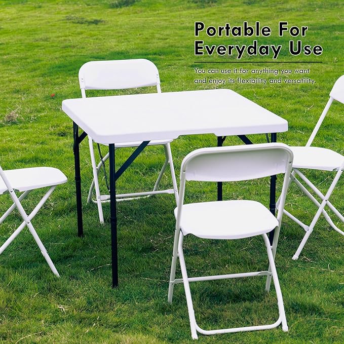 34" Square Folding Table Outdoor Foldable Folding Table,Perfect for Camping Picnics Parties Foldable Table with Ideal Portable Folding Tables for Indoor & Outdoor Use (White, 3 Foot Square)