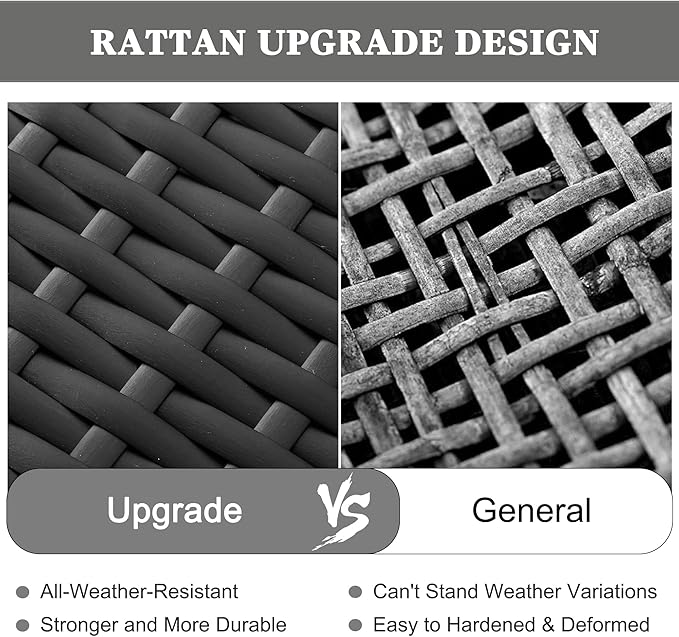 LayinSun 10 Piece Patio Furniture Set with 44" Propane Gas Fire Pit Table, Outdoor Sectional Conversation Set Wicker Rattan Sofa Set with Coffee Table