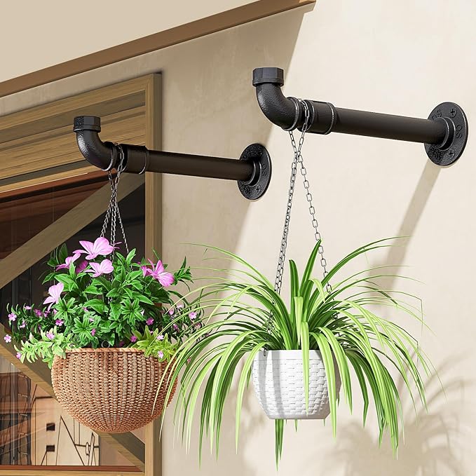NiHome 2PCS Plant Hanging Brackets for Indoor & Outdoor Gardens, Patios, Decks, Fences, Walls, Rust-Proof Hooks for Baskets, Lanterns, Wind Chimes, Bird Feeders, Home Decoration, Backyard Landscaping