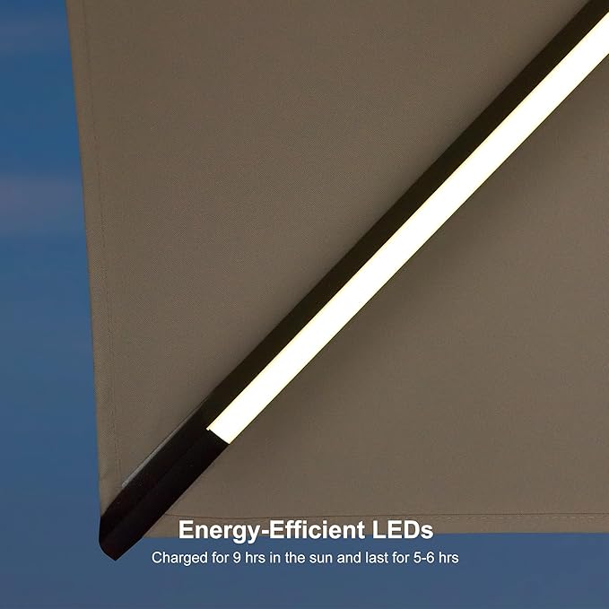 PURPLE LEAF 10 Feet Patio Umbrella with Base Outdoor Cantilever Solar Powered LED Square Umbrella Aluminum Offset Umbrella with 360-degree Rotation for Garden Deck Pool Patio, Beige