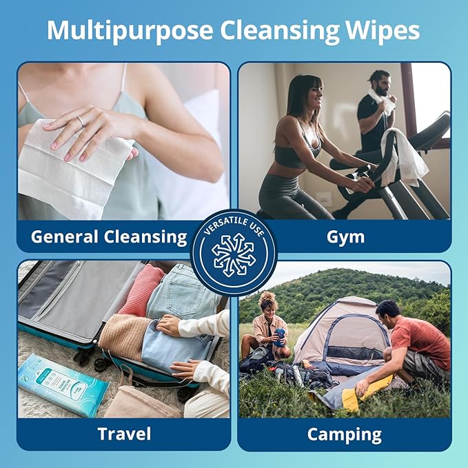 WhyWorry Ultra Thick Bathing Wipes for Adults Rinse Free, Large Body Cleansing Wipes with Aloe for Women, Men & Elderly, 8" x 12" Disposable Shower Washcloths for Gym & Camping, Fresh Scent, 50 Count