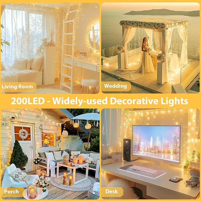 Connectable 200 LED String Lights Indoor Outdoor, 66FT Warm White Christmas Lights Waterproof, 13 Modes with Timer, Twinkle Fairy Lights Plug in Clear Wire for Christmas Tree, Bedroom, Classroom Decor