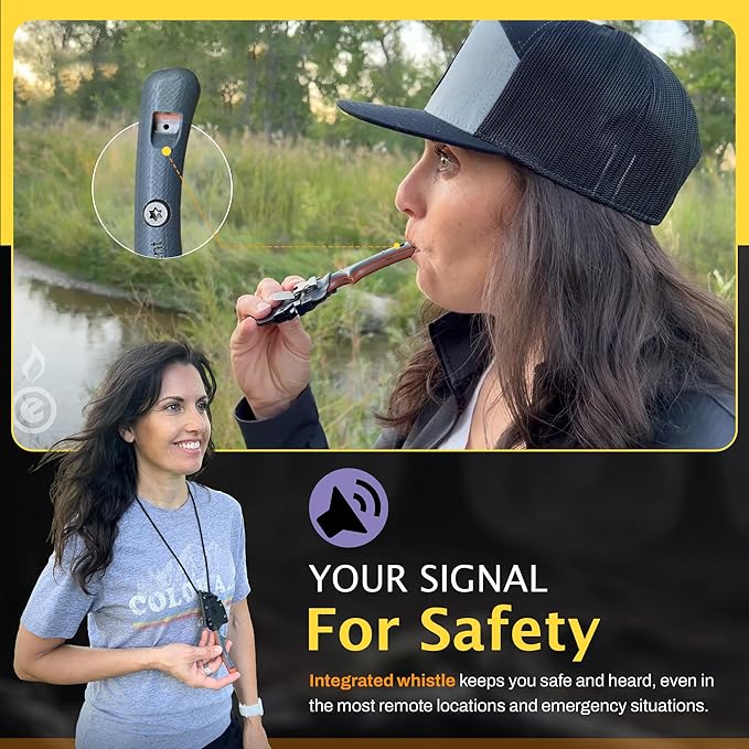 Contour Feather Survival and Culinary Knives – VG10 Steel Fixed Blade with Fire Starter, Hex Driver, Knife Sharpener, Sheath & Built in Whistle - Built For Camping & Outdoor Adventure