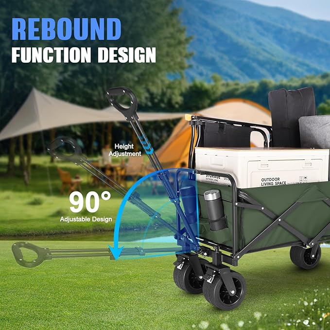 Beach Wagon with Big Wheels for Sand,Collapsible Folding All Terrain Utility Wagons Carts Foldable with Brakes for Sand Camping Sports Outdoor.