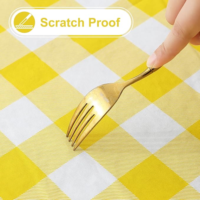 misaya Rectangle Waterproof Vinyl Table Cloth, Buffalo Flannel Backed Tablecloth, Wipeable Plastic Table Cover for Dinner, Kitchen, Outdoor (54" x 120", Yellow and White)