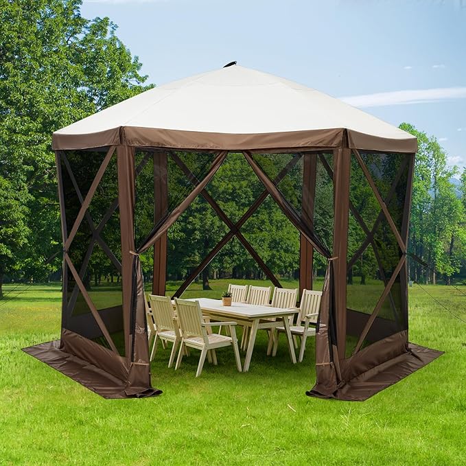10x10FT Portable Gazebo Tent with Mosquito Netting - Instant Setup Canopy Shelter, 6 Sidewalls & Carry Bag, Stakes for Camping, Backyard, Lawn Events