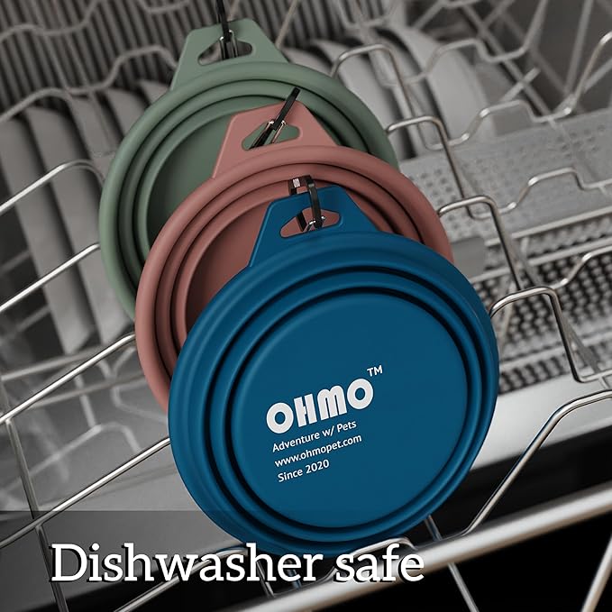 OHMO Collapsible Dog Bowl(2 Pack, Peacock&Light Blue 12oz/400ml) Premium Silicone Pet Water Bowls for Cats & Dogs, Portable Dog Travel Bowls Foldable for Outdoor Camping Hiking