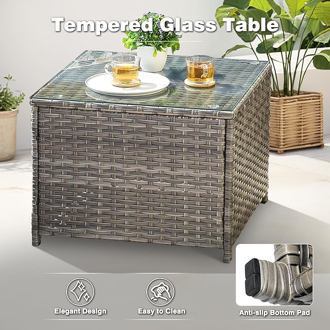 ovios 6 Pieces Patio Furniture Set, Outdoor Wicker Sofas with Glass Coffee Table and Comfy Cushions, All Weather High Back Couch Set for Deck Porch, Grey Rattan, Denim Blue