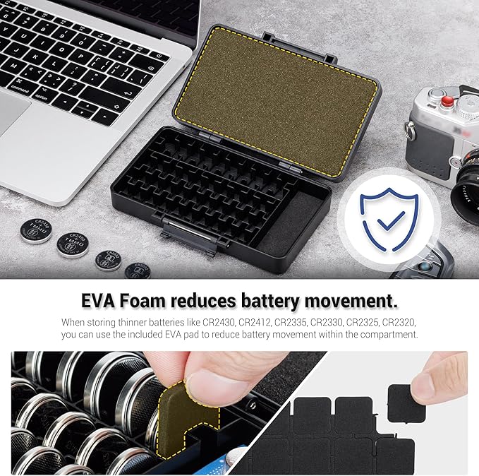 KIWIFOTOS 42 Slots Coin Cell Battery Case for CR2032 CR2025 LR44 Shockproof CR2016 CR2320 CR2325 CR2330 CR2335 CR2354 CR2412 CR2430 CR2450 Button Battery Holder, Battery Not Included