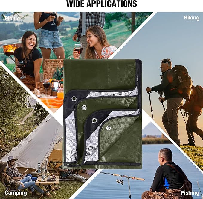 RedSwing 6 Pack Heavy Duty Waterproof Emergency Thermal Tarp, Insulated Survival Blanket for Outdoor Camping, Hiking, and Emergency Shelter, Green