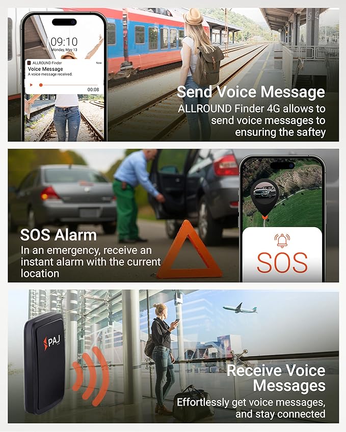 PAJ Allround Finder 4G - Real-Time GPS Tracking for Cars, Motorcycles, Kids & Seniors - SOS Button, Voice Messages & Up to 40-Day Battery for Safety & Security