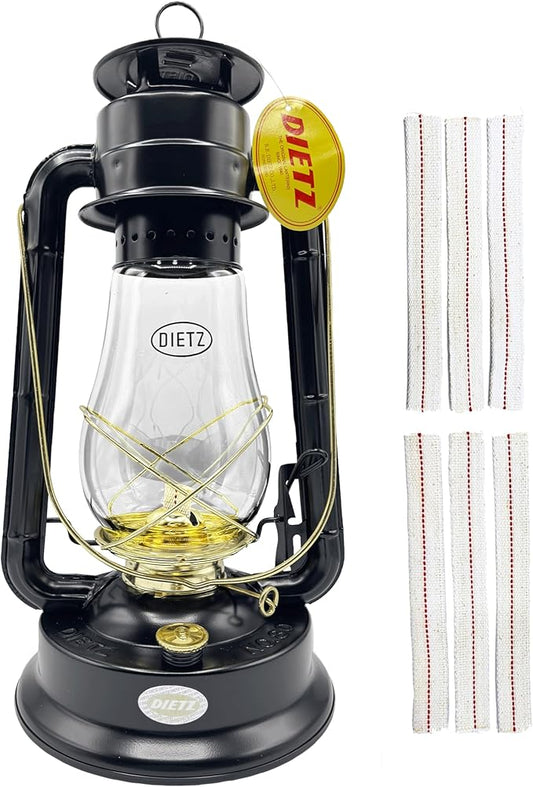 Light of Mine - Dietz #80 Blizzard Oil Lantern with 7/8" Replacement Wick Strips (Black with Gold Trim)