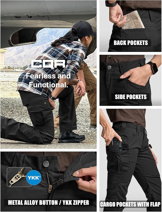 CQR Women's Flex Stretch Tactical Pants, Water Resistant Ripstop Cargo Work Pants with Pockets for Outdoor & Hiking
