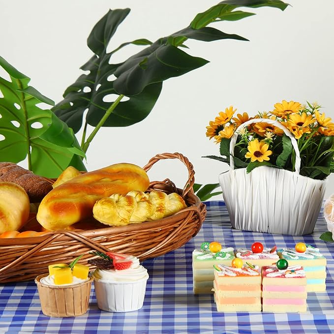 3 Pcs Plastic Picnic Table Cover Checkered Tablecloth Fitted Rectangular Table Cloth 30 x 72 Inch Vinyl Waterproof Flannel Backed with Elastic Rim for Indoor Outdoor Picnic Party(Blue and White)