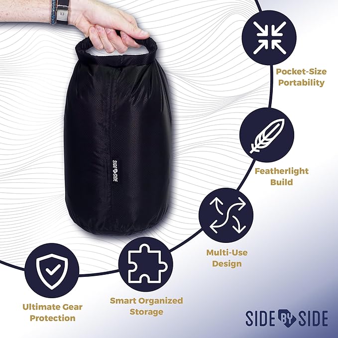 Waterproof Small 10L Dry Bag for Kayaking, Hiking, Beach & Camping | Lightweight Durable Side Bag, Black, Small, Lightweight (1.65 Oz)