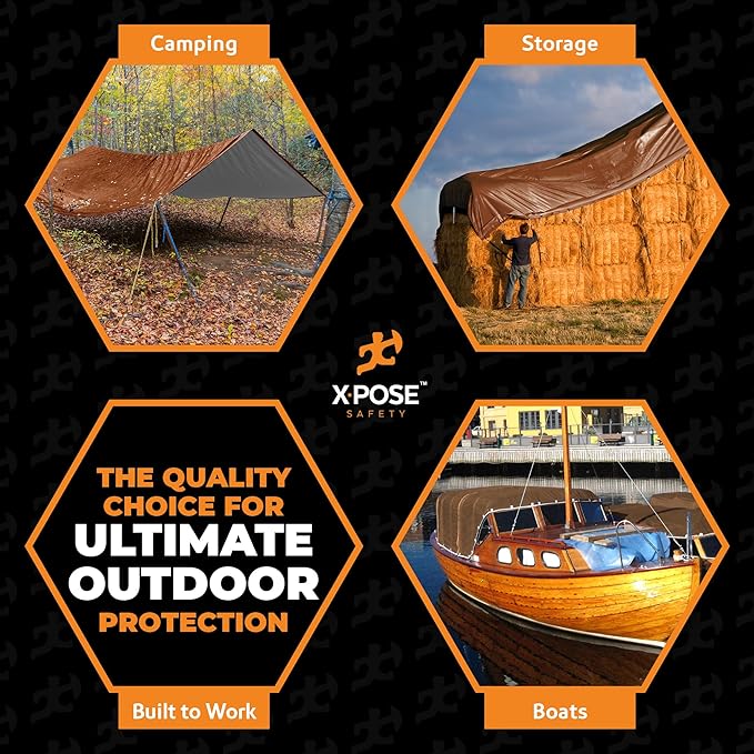 18' x 24' Ultra Heavy Duty Brown/White Tarp - 20 Mil, Waterproof, UV Protection, Reinforced Corners - Extra Large Outdoor Tarp Cover for Rain, Camping, Tent