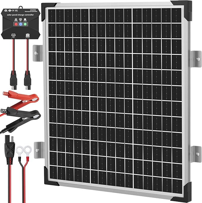 Solar Panel Kit 50W 12V, Solar Battery Trickle Charger Maintainer, Waterproof Solar Panel + Upgrade Charge Controller + Mount Bracket for Boat RV Motorcycle Marine