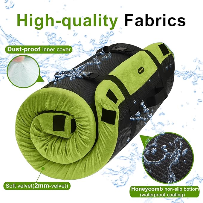 Memory Foam Camping Mattress pad, Comfortable Thick Floor Sleeping Mat for Adults with Waterproof and Non-Slip Bottom, Portable Roll Up Mattress for Sleepover Guest,Cot Mad for Car Camping