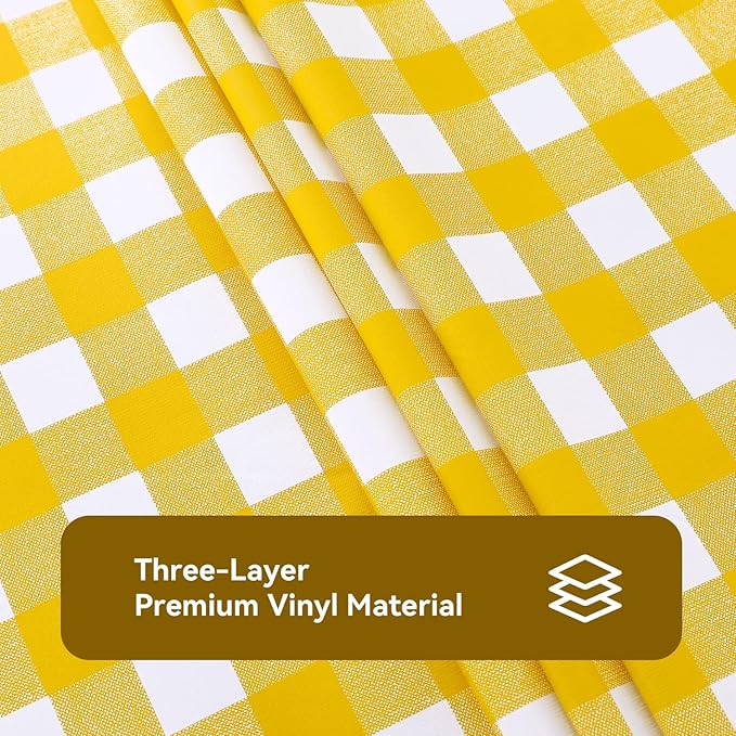 Romanstile Rectangle Vinyl PVC Tablecloth, 100% Waterproof Buffalo Plaid Plastic Table Cloth, Oil Proof Heavy Duty Wipeable Table Covers for Dining/Camping/Picnic/Outdoor - 54 x 120, Yellow and White