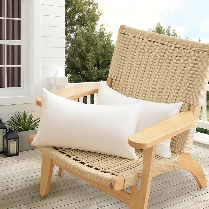 Oubonun 12x20 Outdoor Pillow Inserts (Pack of 2) - Square Waterproof Throw Pillow - Decorative Throw Pillows Insert for Couch Sofa Bed Patio Furniture - White Pillows