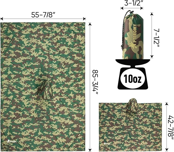 PTEROMY Hooded Rain Poncho for Adult with Pocket, Waterproof Lightweight Unisex Raincoat for Hiking Camping Emergency