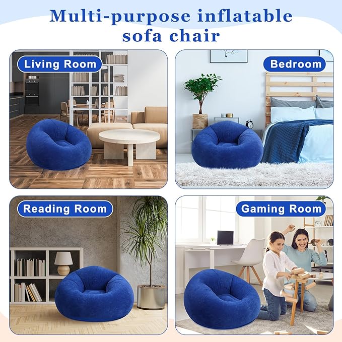 Realspring 6 Pcs Bean Bag Chairs for Adults Inflatable Chairs with Electric Air Pump,Blow up Couch Folding Portable Inflatable Couch Lazy Sofa for Reading Living Room Camping (Dark Blue)