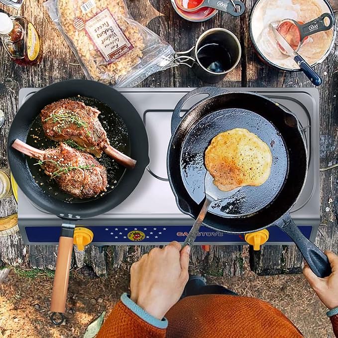 Vivicreate 2 Burner Propane Gas Stove Outdoor Cooking Portable Double Burner Propane Cooktop Gas Burners for Camping BBQ Patio Frying Fogon de Gas Estufa de Gas Portatil Parrillas de Gas