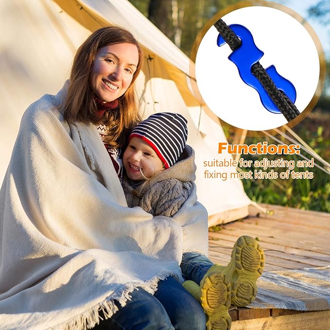 Sumind 30 Pieces Tensioner Aluminum Alloy Camping Tent Rope Adjuster Guyline Aluminum Cord Adjusters Tensioners Wind Rope Buckles for Camping Hiking Backpacking Outdoor Activity