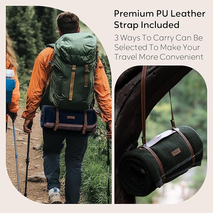 100% Wool Blanket, 48" x 62", Warm, Thick, Washable, Military Wool Blanket, Great for Camping, Outdoors, Sporting Events, Survival Kits，Olive Green