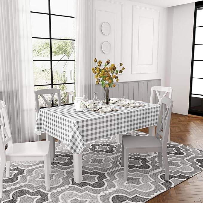 misaya Rectangle Waterproof Vinyl Table Cloth, Buffalo Flannel Backed Tablecloth, Wipeable Plastic Table Cover for Dinner, Kitchen, Outdoor (60" x 120", Grey and White)
