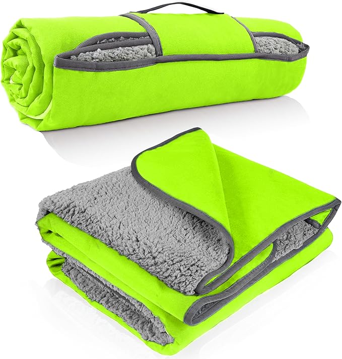 Tirrinia Waterproof Outdoor Blanket with Sherpa Lining, Windproof Triple Layers Warm Comfy Foldable for Camping Stadium, Beach, Picnic, Grass, Concerts, Car, Dog, 51''X 59'' & 59''X 80''