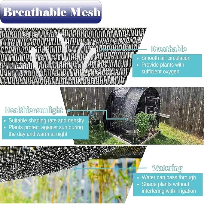 12X12Ft Shade Cloth for Garden, 90% Black Sun Shade Mesh for Plants Heat Protection, Outdoor Sunblock Mesh Tarp for Greenhouse, Plant Cover, Balcony, Gazebo, Deck, Porch, Carport