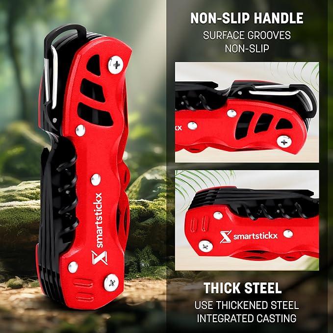 16 in 1 Multi Tool Tactical Knife Camping essential Survival with Knife, Scissors, Saw, Wine Opener, Multiple Screwdrivers, Key Chain Easy Carry, Fish Scaler (Red)