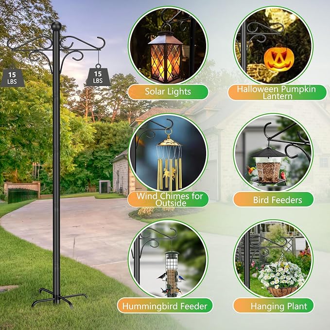Shepherds Hooks for Outdoor, 2 Pack 76.8 in Heavy Duty Bird Feeder Pole, Thickened Double Shepherd Hook Stand for Hanging Plants, Lanterns, Solar Lights, Wind Chime, Hummingbird Feeder, Garden