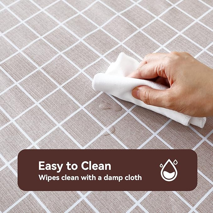 Romanstile Rectangle Plastic Tablecloth, 100% Waterproof Oil-Proof Checkered PVC Table Cloths, Heavy Duty Vinyl Table Covers for Dining, Camping, Picnic, Outdoor - 54 x 78 Inch, Sand